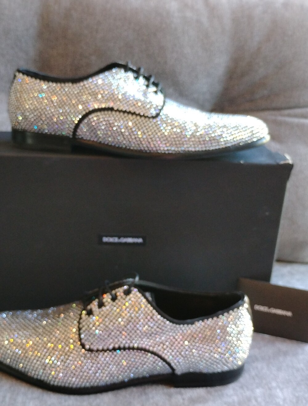 DOLCE & GABBANA Silver Embellished Derby Dress Shoes Sz 9 Men NWOT